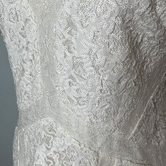 BCBG Maxazria Sequin Lace Sleeveless V Neck Off White A-line Women's Dress Size - Picture 5 of 15